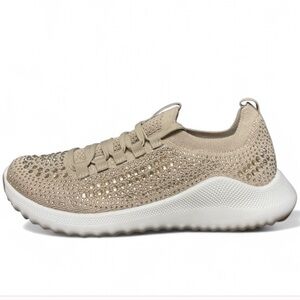 Aetrex Carly Sparkle Sneakers Tan Rhinestone Arch support athletic shoe Women 39